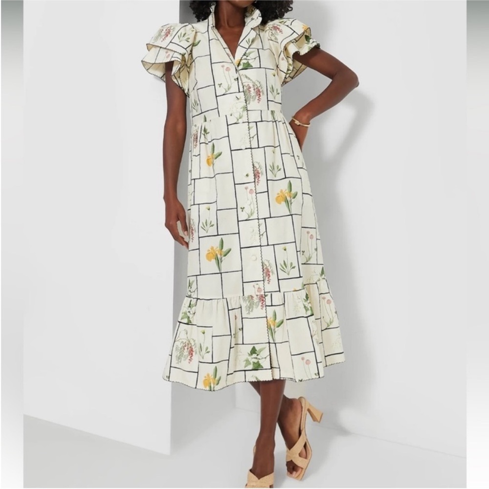 Tuckernuck Fresher Buds Alice Midi Dress - Cream and Green